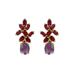 Earrings - Amethyst & Garnet Flower Drop