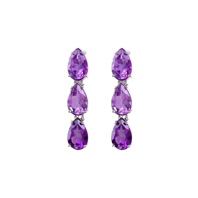 Earrings - Three Drop Amethyst