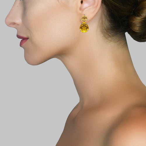 Earrings - Double Citrine Drops