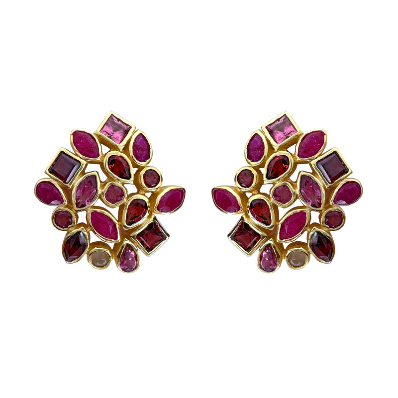 Earrings - Cluster in Mixed Reds