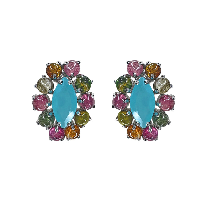 Earrings - Chalcedony & Tourmaline Ovals