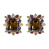 Earrings - Smoky Quartz & Mixed Gems Emerald Cut Cluster