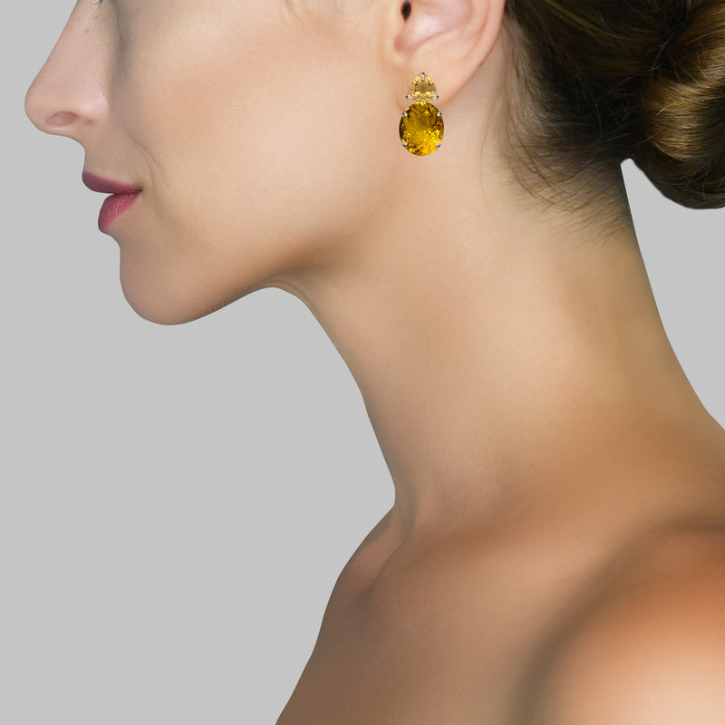 Earrings - Double Citrine Drops