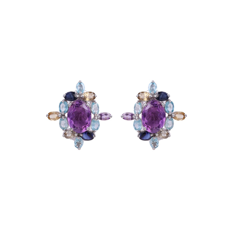 Earrings - Amethyst and Multi Gem Flower