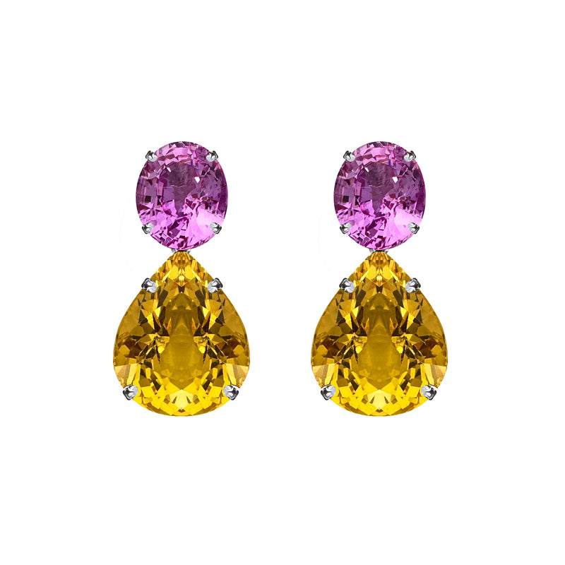 Earrings - Pink Topaz & Citrine Double Drops