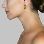 Earrings - Pink Topaz & Citrine Double Drops