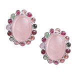 Earrings - Rose Quartz & Multi Gem Flower