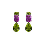 Earrings - Peridot, Pink Topaz & Green Quartz Triple Drops