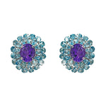 Earrings - Blue Topaz & Amethyst Flower