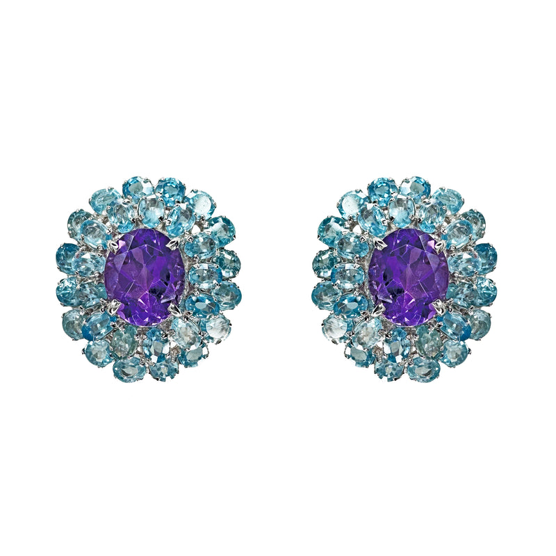 Earrings - Blue Topaz & Amethyst Flower