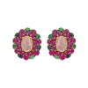 Earrings - Rose Quartz, Ruby, Emerald & Sapphire Cluster