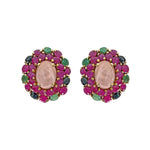 Earrings - Rose Quartz, Ruby, Emerald & Sapphire Cluster