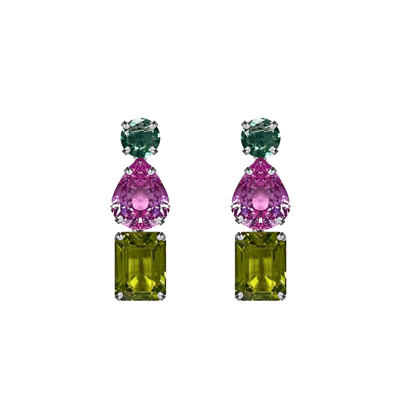 Earrings - Aquamarine, Pink Topaz & Green Quartz Trio