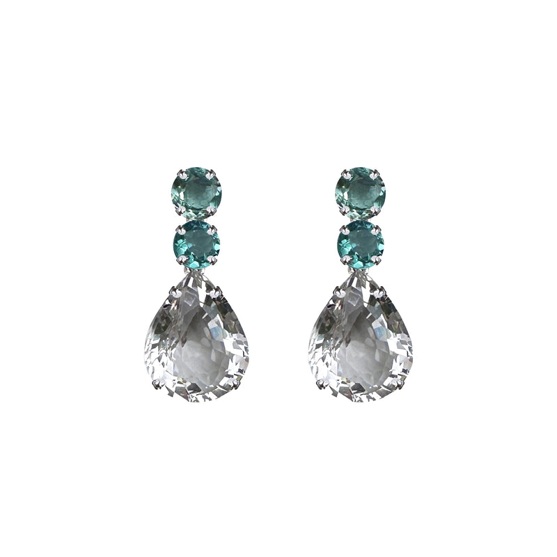 Earrings - Aquamarine, Prasiolite & Clear Crystal Quartz