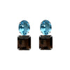 Earrings - Blue Topaz & Smoky Quartz Double Drops