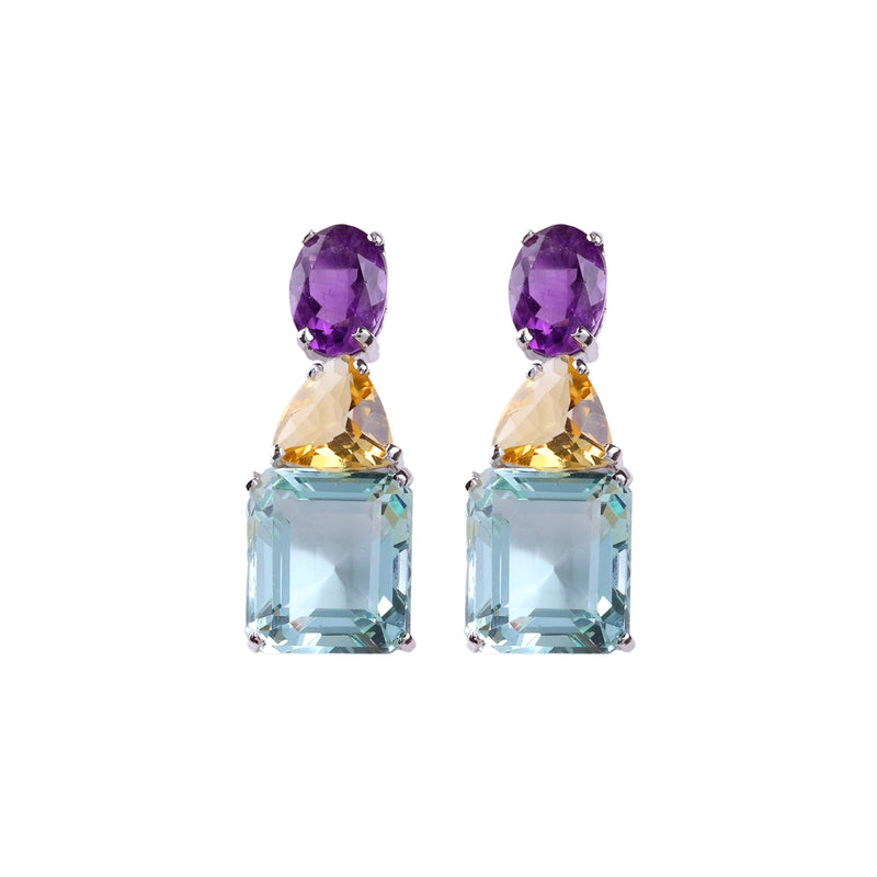 Earrings - Amethyst, Citrine & Aquamarine Quartz