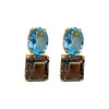 Earrings - Blue Topaz & Smoky Quartz Double Drops