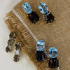 Earrings - Blue Topaz & Smoky Quartz Double Drops