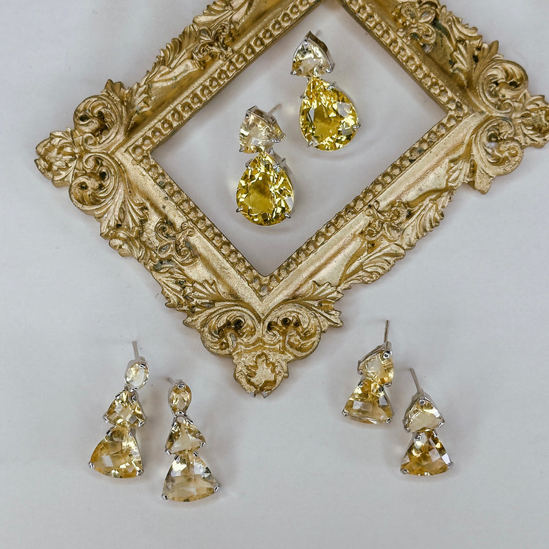 Earrings - Double Citrine Drops