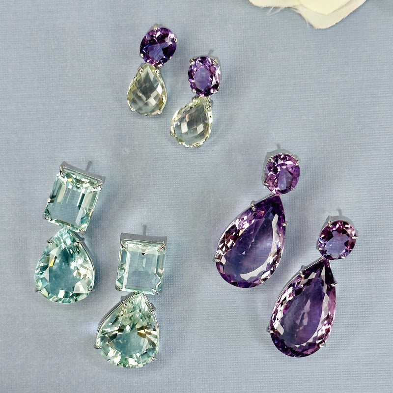 Earrings - Amethyst & Prasiolite Double Drops