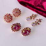 Earrings - Amethyst & Garnet Flower Drop