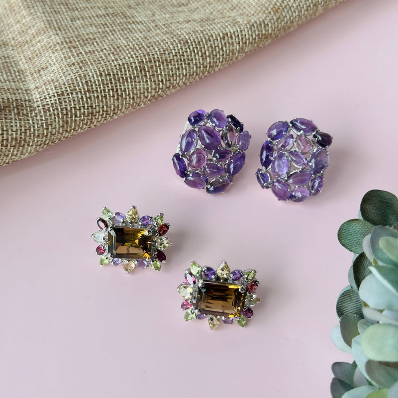 Earrings - Amethyst Cluster