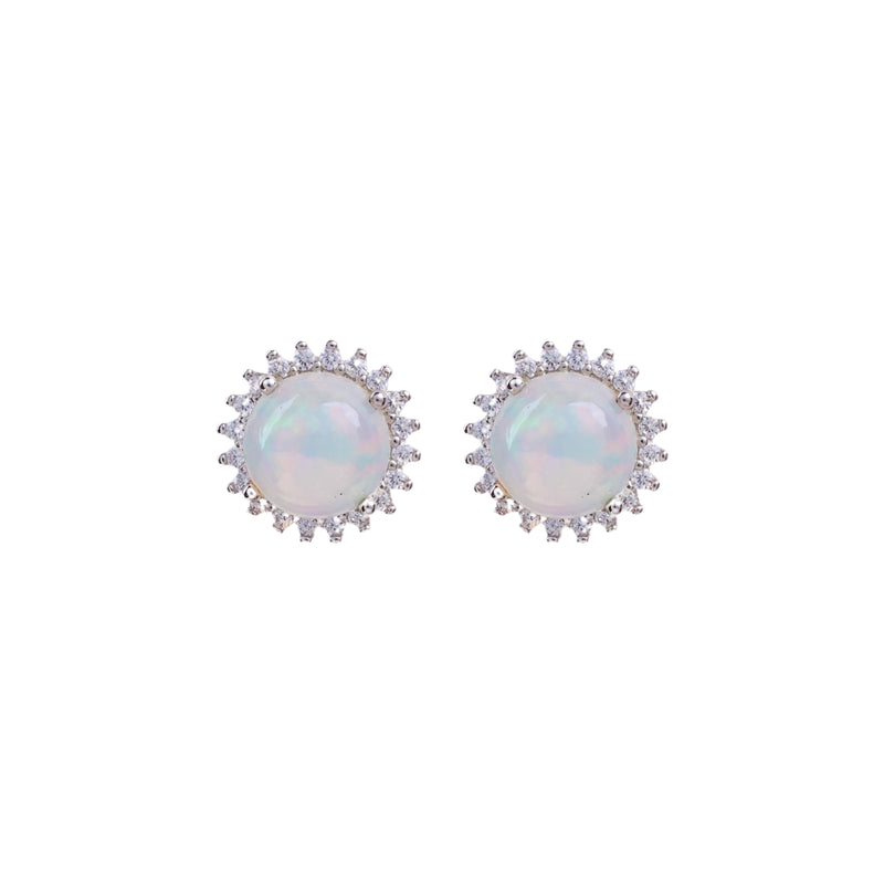 Earrings - Round Opal & White Topaz Halo Studs