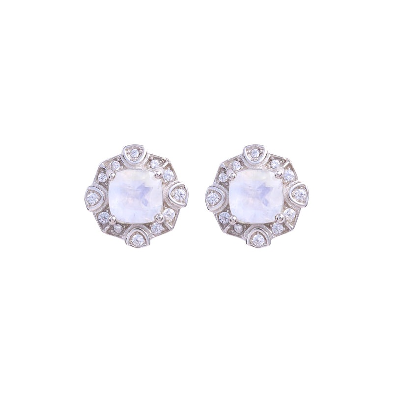 Earrings - Moonstone & White Topaz Halo