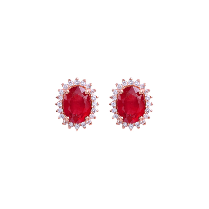 Earrings - Ruby & White Topaz Oval Halo