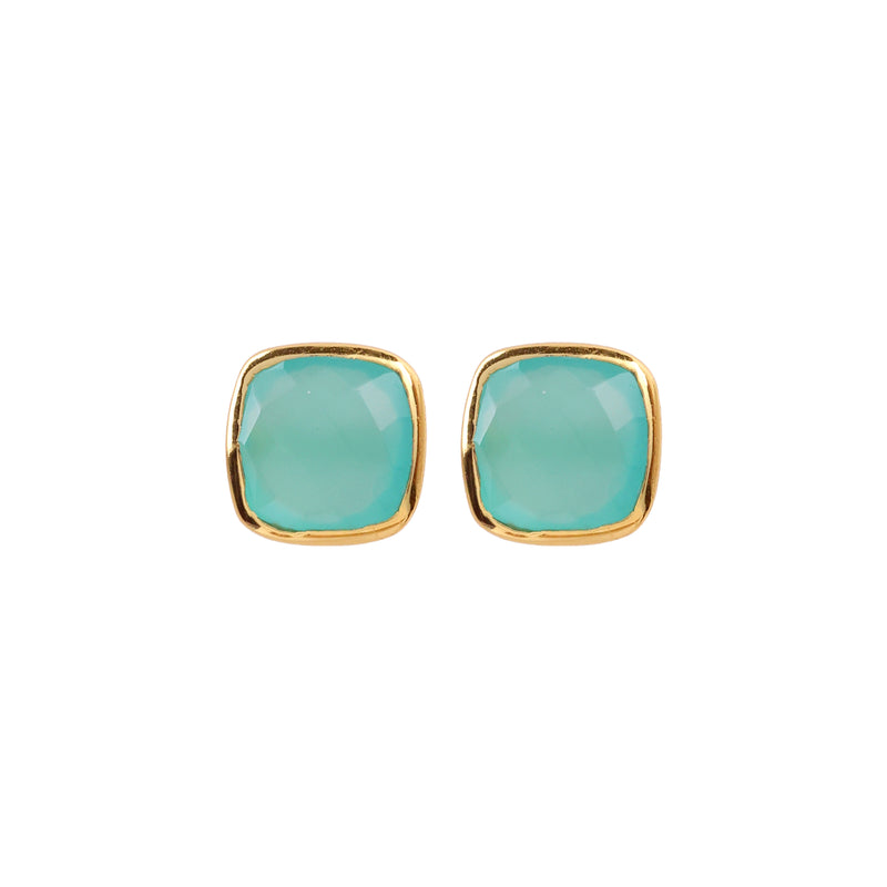 Earrings - Amie Aqua Chalcedony Stud