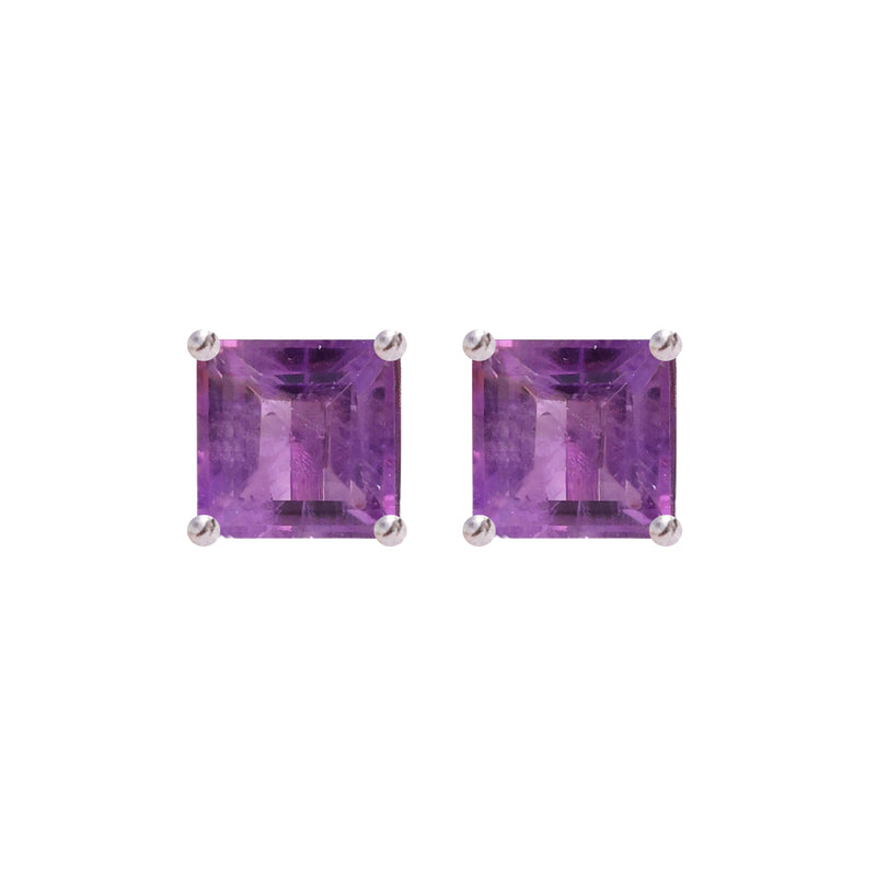 Earrings - Amethyst Square Studs