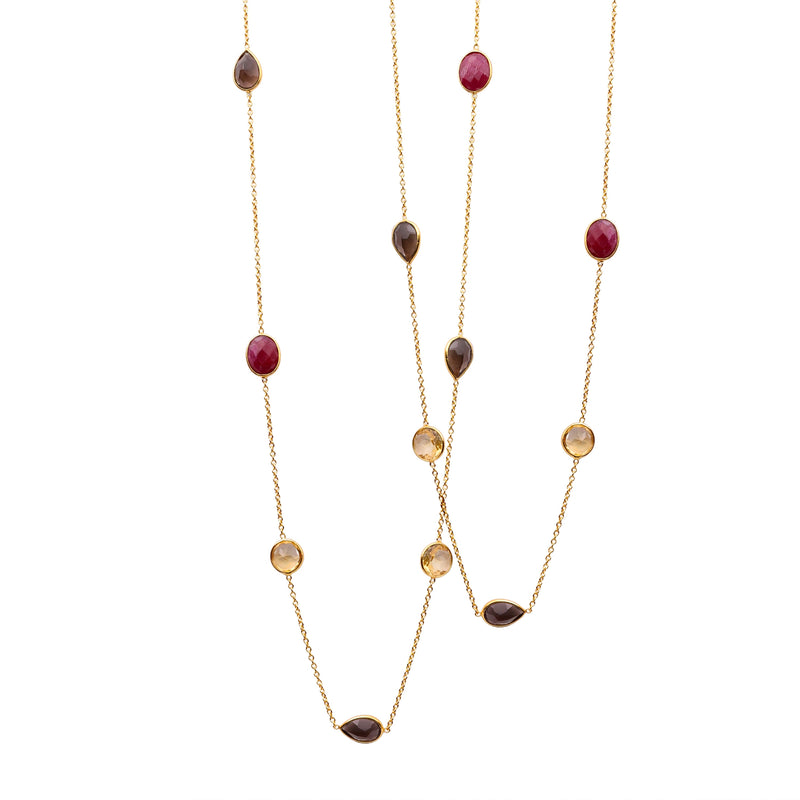 Necklace - Citrine, Ruby & Smoky Quartz