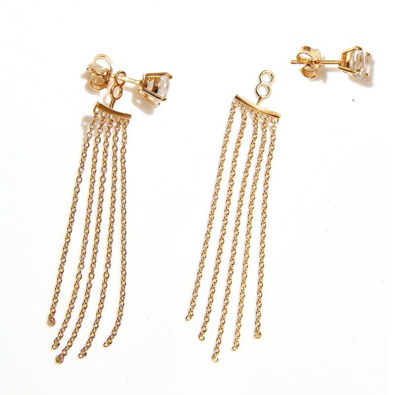 Earrings - White Topaz with Gold Ear Jacket