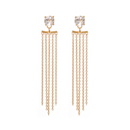 Earrings - White Topaz with Gold Ear Jacket