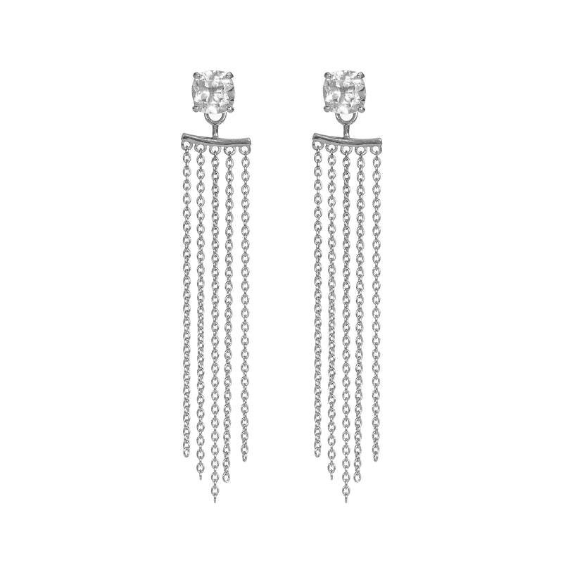 Earrings - White Topaz with Rhodium Ear Jacket