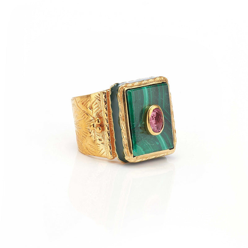 Ring - Solitude -  Shanti in Malachite Rectangle